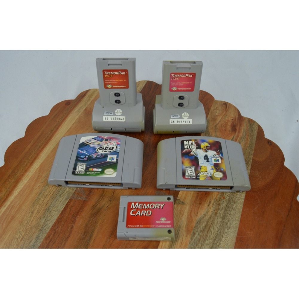 N64 Nascar 2000, NFL QB Club 99, Memory Card, and 2 Performance Tremor Pak Plus